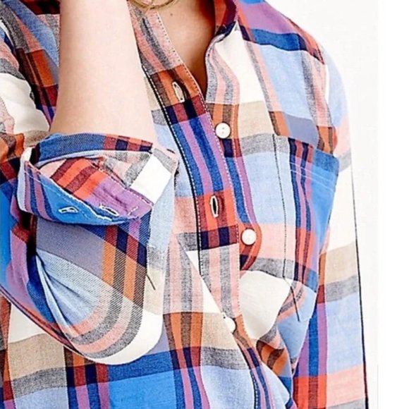 J. Crew Women's Red/Blue Pacey Plaid Classic-fit Boy button up Shirt Sz 0 - Picture 9 of 11